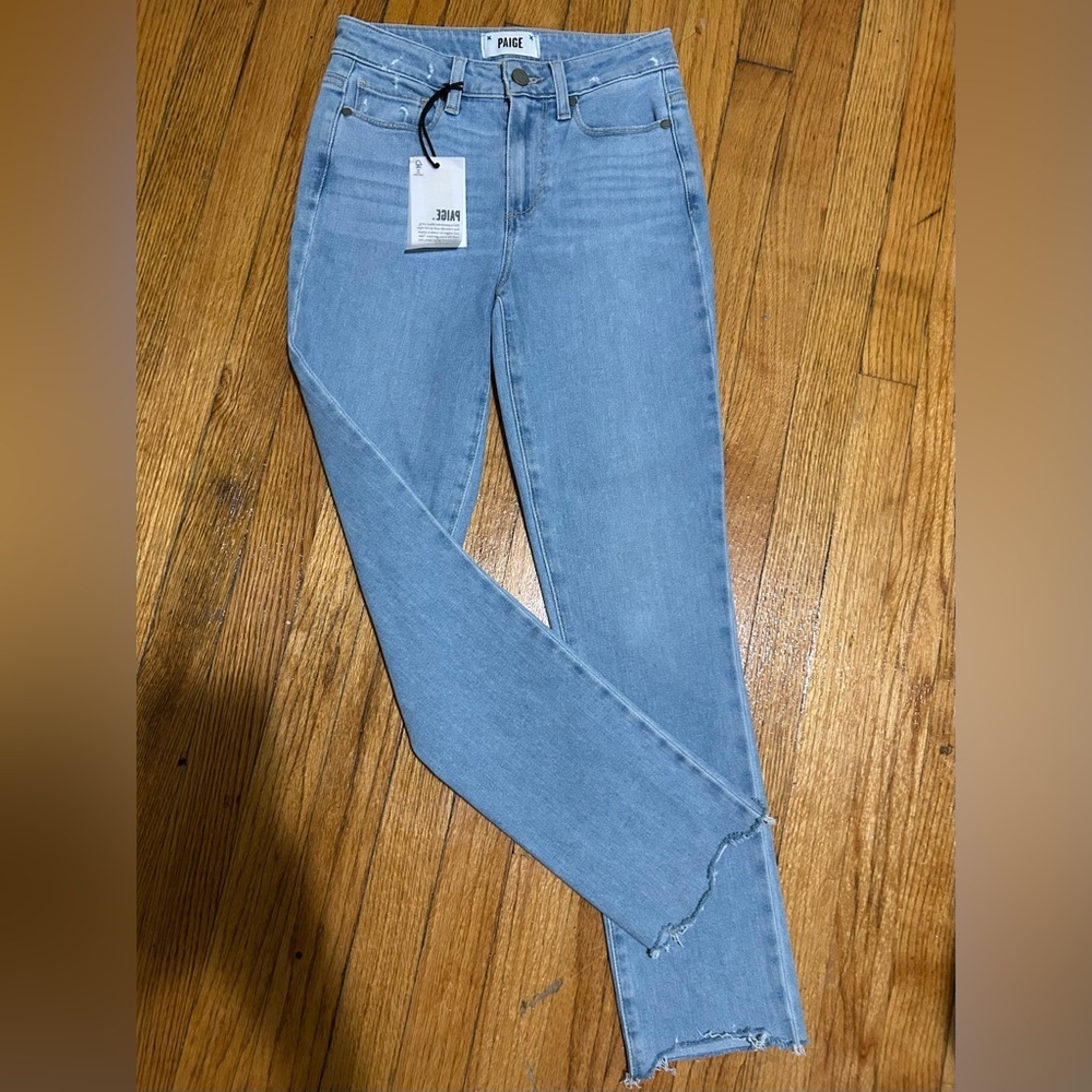 PAIGE Hoxton Slim Mid Rise Frayed Hem Jeans Women's Size 25 Blue Denim